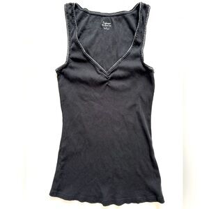 Express Black Metallic Lace Trim Tank Top EUC Embellished Silver Sweetheart Pima